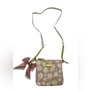 Betsey Johnson White Pink Floral Small Crossbody Snap Handbag
